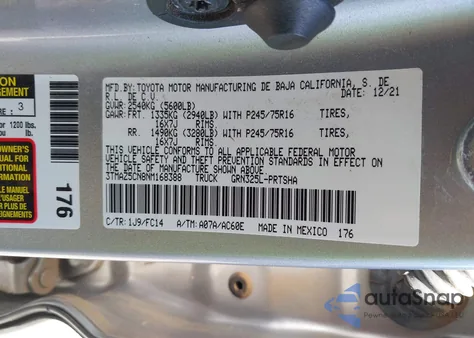 2022 Toyota Tacoma Sr5 V6 z USA, uszkodzony, nr VIN 3TMAZ5CN8NM168388